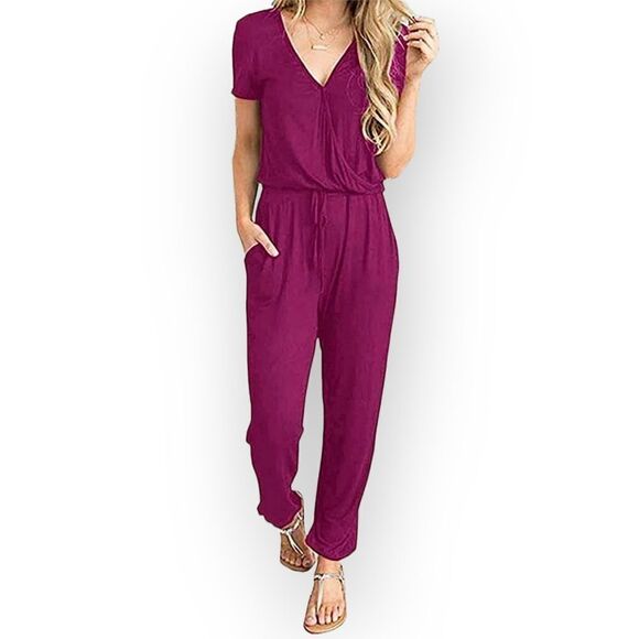 NWT PRETTYGARDEN Women's Summer Casual Deep V Neck Short Sleeve Wrap Drawstring - Picture 1 of 9
